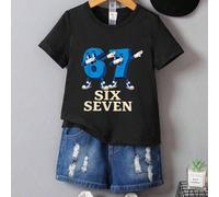 Maglietta a maniche corte casual, alla moda, comoda, minimalista, creativa, con grafica "67" personalizzata, adatta per ragazzi da indossare all'aperto, per sport e a scuola, Six Seven Top 6Y,7Y,4Y,5Y