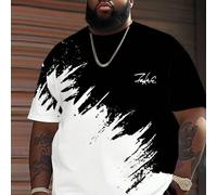 Maglietta a maniche corte casual, comoda e traspirante, in taglie forti, stampa con effetto inchiostro a contrasto bianco e nero 1XL,2XL,3XL,4XL,5XL,6XLGrafico,LettereTessuto in maglia