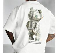 maglietta a maniche corte casual da uomo per uso esterno e strada, con stampa minimalista di orso e simbolo del dollaro, regalo estivo perfetto per fidanzato/fidanzata, moda leader L,M,S,XL,XS,XXLAnim