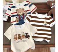 Maglietta a maniche corte, casual e minimale, con collo tondo, ampia, adatta per bambini maschi, ideale per l'estate 6-9M,9-12M,12-18M,18-24M,2-3YAnimale,Fumetto,Geometrico,LettereTessuto in maglia