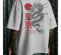 Maglietta a maniche corte casual e versatile da uomo con stampa della linea di Tokyo e dell'elemento del drago, adatta per primavera/estate L,M,S,XL,XS,XXLGeometrico,Grafico,LetterePoliestere