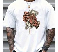 Maglietta a maniche corte casual estiva da uomo con stampa a gesto della mano e croce L,M,S,XL,XXLFumetto,Grafico,Halloween,LetterePoliestere