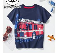 Maglietta a maniche corte casual per ragazzi, con stampa di un camion dei pompieri, traspirante per l'estate 6Y,7Y,8Y,3Y,4Y,5YAuto,Fumetto,LettereTessuto