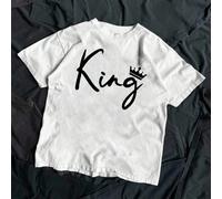 Maglietta a maniche corte casual semplice con grafica del re, adatta per l'estate, in misto cotone, per ragazzi pre-adolescenti 6Y,7Y,8Y,9Y,10Y,11-12Y,13-14YGeometrico,Cuore,LettereTessuto in maglia