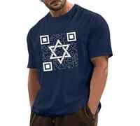 Maglietta a maniche corte con codice QR, divertente scollo rotondo, design a sorpresa, per uomini e donne, la stessa maglietta casual, Blu marino, M