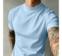 Maglietta a maniche corte con collo a lupetto, di colore unito, casual e versatile per uso quotidiano, primavera/estate, da uomo L,M,S,XL,XS,XXLColore unicoTessuto in maglia