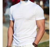 Maglietta a maniche corte con collo a lupetto, vestibilità ampia e leggera, minimalista e alla moda, adatta per l'estate, per uomo L,M,S,XL,XS,XXLColore unicoPoliestere