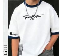 Maglietta a maniche corte con collo rotondo per ragazzi, con bordi a contrasto stampati con "The Boston" e motivo EST 1997, t-shirt casual traspirante e comoda per uso quotidiano e a scuola 8Y,9Y,10Y,
