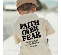 Maglietta a maniche corte con collo rotondo per ragazzi e adolescenti, top estivo - Maglietta comoda per bambini che amano l'avventura all'aperto! Maglietta grafica con il design "Fede oltre la paura"