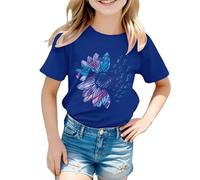 Maglietta a maniche corte con girasoli da ragazza con motivo floreale carino grafico allentato t-shirt girocollo manica corta casual top bambino, Blu, 8-9 Jahre