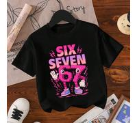 Maglietta a maniche corte con grafica "67" minimalista casual per ragazze, adatta per uscite, top nero a maniche corte con stampa "Six Seven", adatto per l'estate e tutte le stagioni 8Y,9Y,10Y,11Y,12Y