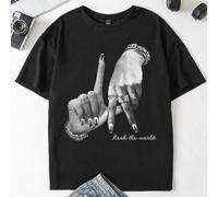 Maglietta a maniche corte con grafica "LA Gesture" per ragazze casual, per l'estate 6Y,7Y,8Y,9Y,10Y,11-12Y,13-14YRitratto,Halloween,LettereTessuto