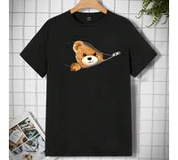 Maglietta a maniche corte con grafica orso in cotone, stile urbano, casual, regalo per il fidanzato L,M,S,XL,XS,XXL,XXS,XXXL,XXXXLAnimale,FumettoTessuto