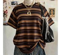 Maglietta a maniche corte con motivo a righe digitali per ragazze adolescenti, casual e comoda per la primavera/estate, outfit estivo versatile adatto per sport all'aperto, picnic, fotografia di strad