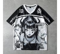 Maglietta a maniche corte con scollo a V da uomo, stampa di ragazza angelo in bianco e nero + stampa dell'elemento numero 10, top casual essenziale da streetwear L,M,S,XLRitratto,Grafico,LetterePolies