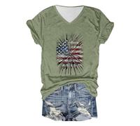 Maglietta a maniche corte con scollo a V e stampa Giorno dell'Indipendenza da Donna | Top Estivo Patriottico T Shirt Con Stampa, verde, M