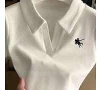 Maglietta a maniche corte con scollo a V, ricamo a cavallo, versatile per l'ufficio e il tempo libero, adatta per taglie comode, per donne d'estate 0XL,1XL,2XL,3XL,4XL,5XLNataleTessuto in maglia