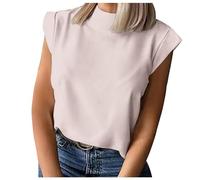 Maglietta a maniche corte con scollo rotondo, casual, casual, tinta unita, da donna, cachi, S