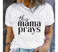 Maglietta a maniche corte con scollo rotondo e stampa semplice, taglie forti, con la grafica "This Mama Prays", tops per donne 0XL,1XL,2XL,3XL,4XLLettere,sloganTessuto in maglia