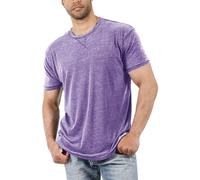 Maglietta a Maniche Corte con Scollo Rotondo, Leggera, Elastica, Casual, Comoda, alla Moda, da Uomo, Tinta Unita, Europea (Purple, XXL)