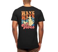 Maglietta a maniche corte con scollo rotondo, Nero/Wave, XL