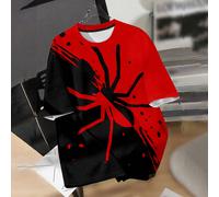 Maglietta a maniche corte con scollo rotondo, stile minimalista e classico, con stampa grafica di ragno nero e rosso, adatta per ragazzi pre-adolescenti in estate 8Y,9Y,10Y,11Y,12YAnimale,GeometricoTe