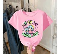 Maglietta a maniche corte con scollo tondo, stile casual, cartone animato, stile K-pop, anime "MY LITTLE SODA POP" rosa, adatta come top, da indossare in primavera, estate e in tutte le stagioni, outf