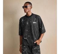 Maglietta a maniche corte con spalle a goccia e stampa in lamina d'argento, di moda per uomo L,M,S,XLColore unicoPoliestere