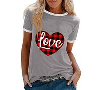 Maglietta a maniche corte con stampa casual, con scollo rotondo, camicetta, grigio., XL