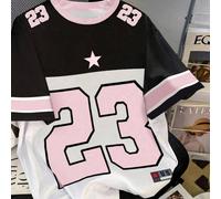 Maglietta a maniche corte con stampa del numero 23 in stile ombré bianco e rosa, adatta per sport e tempo libero, versatile top estivo per ragazze pre-adolescenti 8Y,9Y,10Y,11Y,12YGeometrico,LetterePo