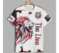 Maglietta a maniche corte con stampa di leone e lettera, adatta per uscire, per uomo L,M,S,XL,XXLAnimale,LettereTessuto in maglia