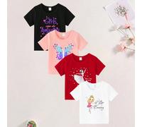 Maglietta A Maniche Corte Con Stampa Di Lettere E Farfalle Per Ragazze Giovani E Carine 6Y,7Y,4Y,5YFumetto,Geometrico,LettereTessuto in maglia