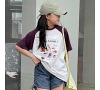 Maglietta a maniche corte con stampa di slogan e blocchi di colore, collo tondo, per ragazze teenager, outfit estivi per ragazze, abbigliamento per il ritorno a scuola 8Y,9Y,10Y,11Y,12YAnimale,Fumetto