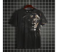Maglietta a maniche corte con stampa grafica 3D di leone, per uomo di taglia grande, adatta per uscire e per streetwear 1XL,2XL,3XL,4XL,5XL,6XLAnimaleTessuto in maglia