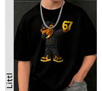 Maglietta a maniche corte con stampa grafica di un orso che fa il "dab" con il numero 67, top estivo cool e per bambini 6Y,7Y,8Y,9Y,10Y,14Y,11Y,12Y,13YHalloweenTessuto