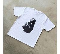 Maglietta a maniche corte con stampa vintage di ritratti divertenti e stile casual ampio, abbigliamento casual di strada L,M,S,XL,XS,XXLFumetto,Ritratto,Lettere,Colore unicoTessuto in maglia