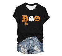 Maglietta a maniche corte da donna, a compressione, con stampa SPI Der, per Halloween, a maniche corte, Nero , 3XL