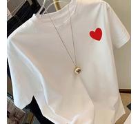 Maglietta a maniche corte da donna Aestralis, stile casual da strada coreano retrò, con stampa grafica "cuore", versatile, adatta per il tempo libero all'aperto, stile punk di nicchia regolare, bianca