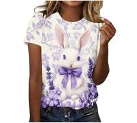 Maglietta a maniche corte da donna, comoda e alla moda, morbida, estiva, a maniche corte, casual, per il tempo libero, con scollo rotondo, per tutti i giorni, vacanze, spiaggia, Y viola., XXL