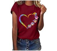 Maglietta a maniche corte da donna con scollo a O stampato camicetta casual Top per le donne Top giallo, Vino, XL