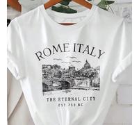 Maglietta a maniche corte da donna con scollo rotondo, casual, con grafica della skyline di Roma, Italia, "ROMA ITALIA LA CITTÀ ETERNA FONDATA NEL 753 a.C." L,M,S,XL,XS,XXLAnimale,Fumetto,Blocchi di c