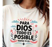 Maglietta a maniche corte da donna con scollo rotondo, design ispirato alla fede cristiana "Per Dio tutto è possibile", per uso quotidiano L,M,S,XLAnimale,Blocchi di colore,Lettere,Colore unico,slogan
