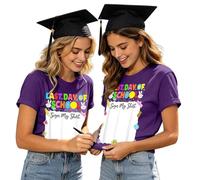 Maglietta a maniche corte da donna, con scritta "Bruh Es Mi Ultimo Día de la Scuola Mi Con La Que Se Può Lasciare Una Firma", Viola, L