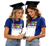 Maglietta a maniche corte da donna, con scritta "Bruh Es Mi Ultimo Día de la Scuola Mi Con La Que Se Può Lasciare Una Firma", blu, XL