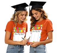 Maglietta a maniche corte da donna, con scritta "Bruh Es Mi Ultimo Día de la Scuola Mi Con La Que Se Può Lasciare Una Firma", arancione, S