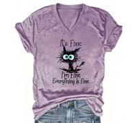 Maglietta a maniche corte da donna con stampa di slogan e cartoni animati "Va bene, sto bene, tutto è a posto", magliette grafiche per donne L,M,S,XL,XXLAnimale,Fumetto,sloganTessuto