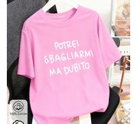 Maglietta a maniche corte da donna in 100% cotone, colore rosa chiaro, con slogan in italiano, nuovo stile per la primavera/estate e per tutto l'anno, abbigliamento sportivo da donna, maglietta a mani