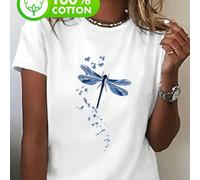 Maglietta a maniche corte da donna in 100% cotone, con stampa vibrante a farfalla a forma di cuore, casual per primavera/estate, vestibilità comoda L,M,S,XL,XXL,XXXLAnimale,PianteCotone