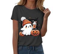 Maglietta a maniche corte da donna, leggera, morbida, classica, per Halloween, stampa fantasma, estate, autunno, casual, alla moda, Halloween, vacanze, feste, magliette da donna UK, Grigio, 3XL