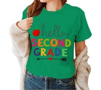 Maglietta a maniche corte da donna, per il primo giorno di scuola, insegnante, maglietta con grafica divertente per interni ed esterni, sport, lavoro o vita quotidiana, Verde, L
